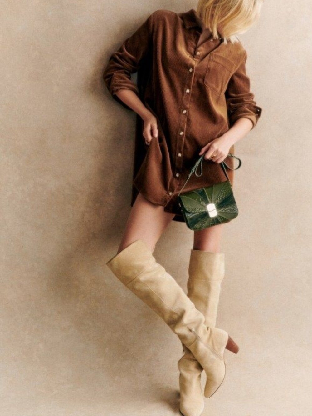 *NWT* [Sezane] Sadie Dress In Caramel, Size 38/6, Corduroy Shirt Dress